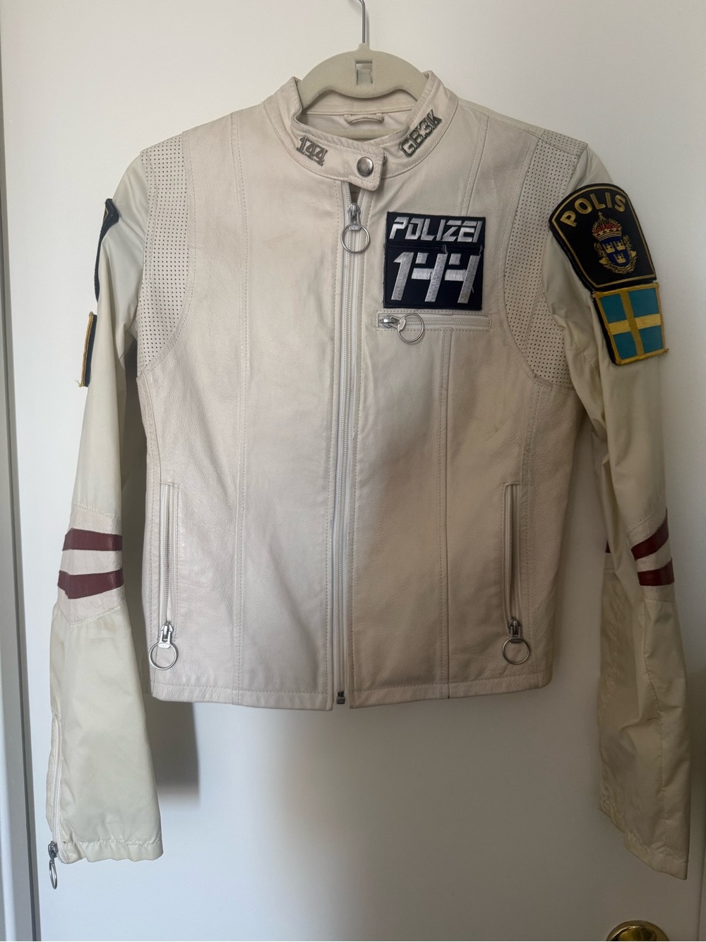 RARE Polizei 144 Alex Roy Gumball 3000 Women’s White Leather Rally Jacket Small